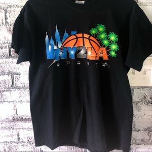 vintage “NY 2 LA” tee shirt // black, orange, blue